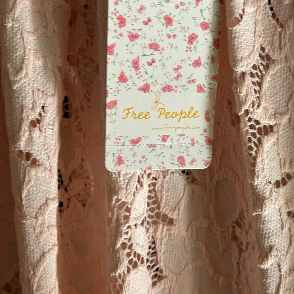 FREE PEOPLE NWT Sz XS Pink Lace BOHO Blouse - Picture 9 of 12